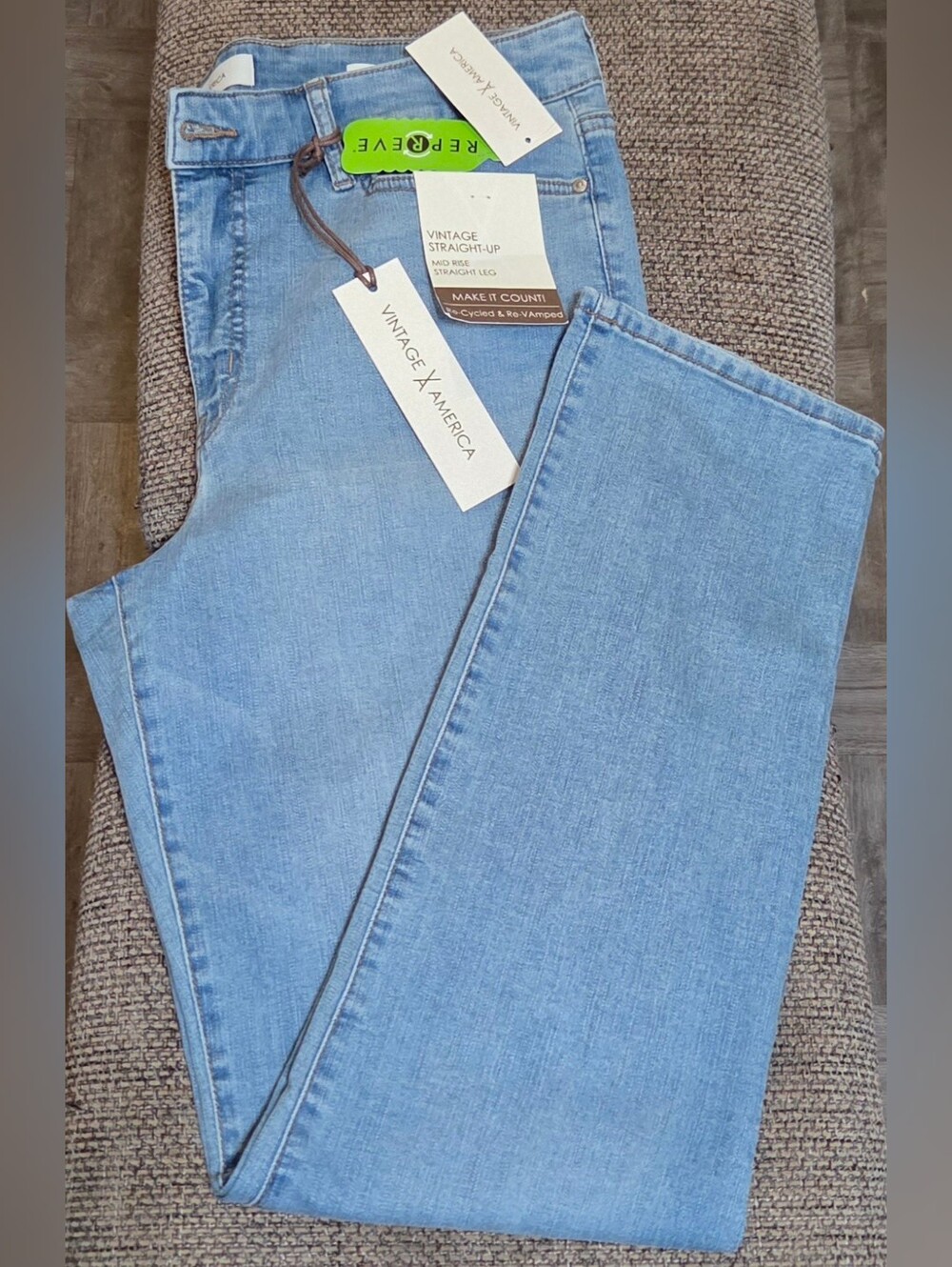Vintage America Straight-Up Light Mid Rise Straight Leg Women's Jeans
